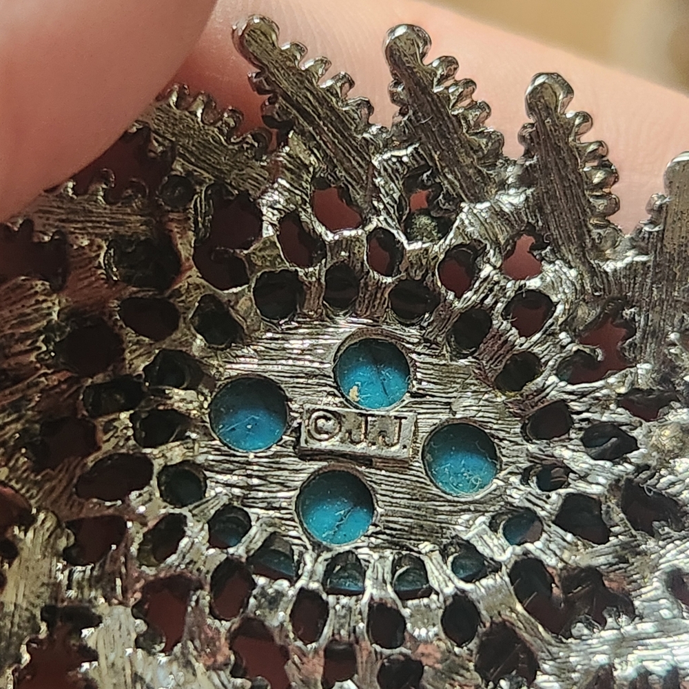 JJ Jonette Jewelry Co Vintage 70s Silver Tone Faux Turquoise Necklace Signed 24" - Picture 2 of 4